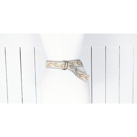 Vintage ivory floral jacquard tapestry ribbon chord belt - Picture 1 of 3